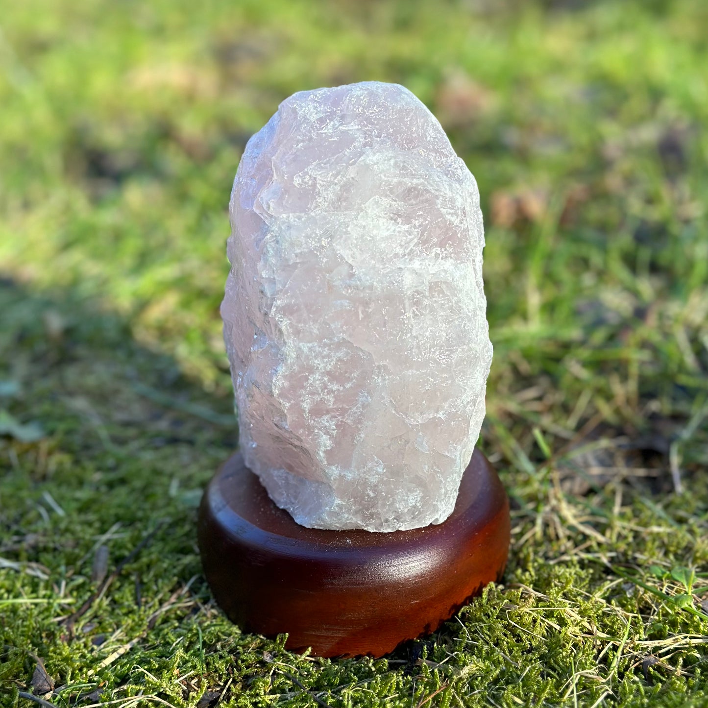 Rose Quartz Natural Lamp on Wood Base