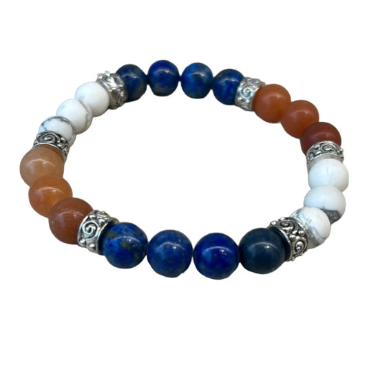 Multicolored stone bracelet with silver accents for better communication.