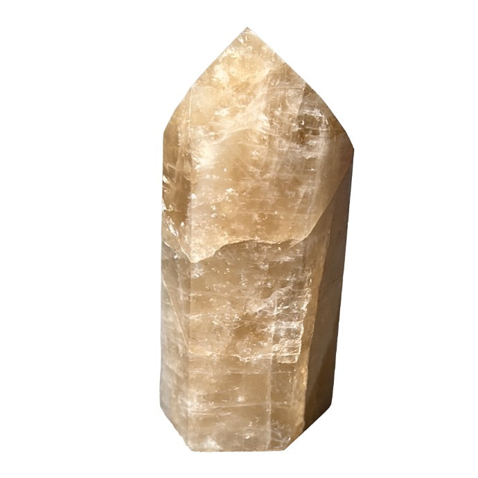 Citrine tower crystal, 8.16 oz, known for attracting wealth and enhancing intuition.