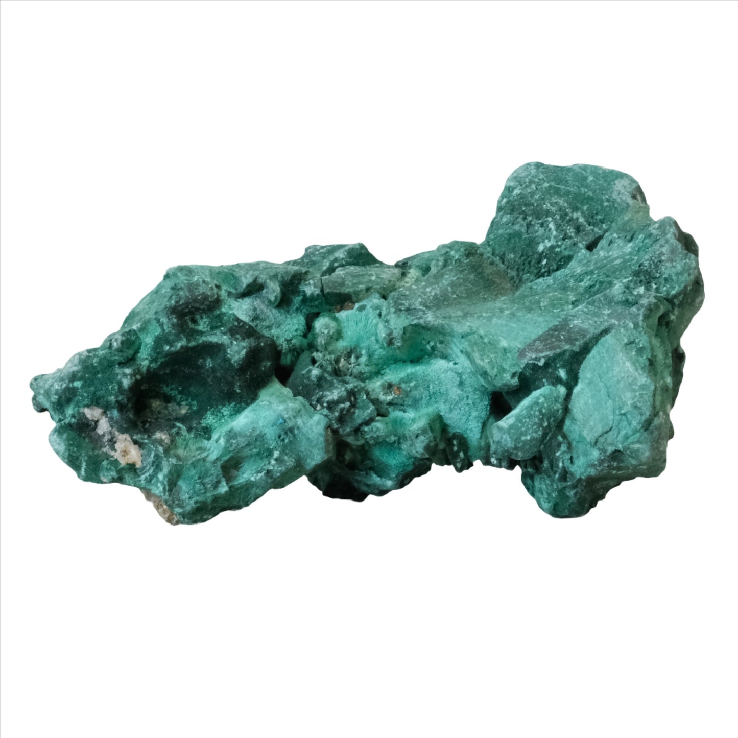Raw malachite gemstone in vibrant green, weighing 145g, showcasing its natural texture and believed healing properties.