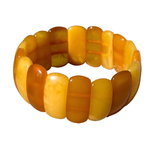 Amber stretch bangle bracelet, adult size 27MM, healing properties, vibrant yellow hues, promotes balance and self-confidence