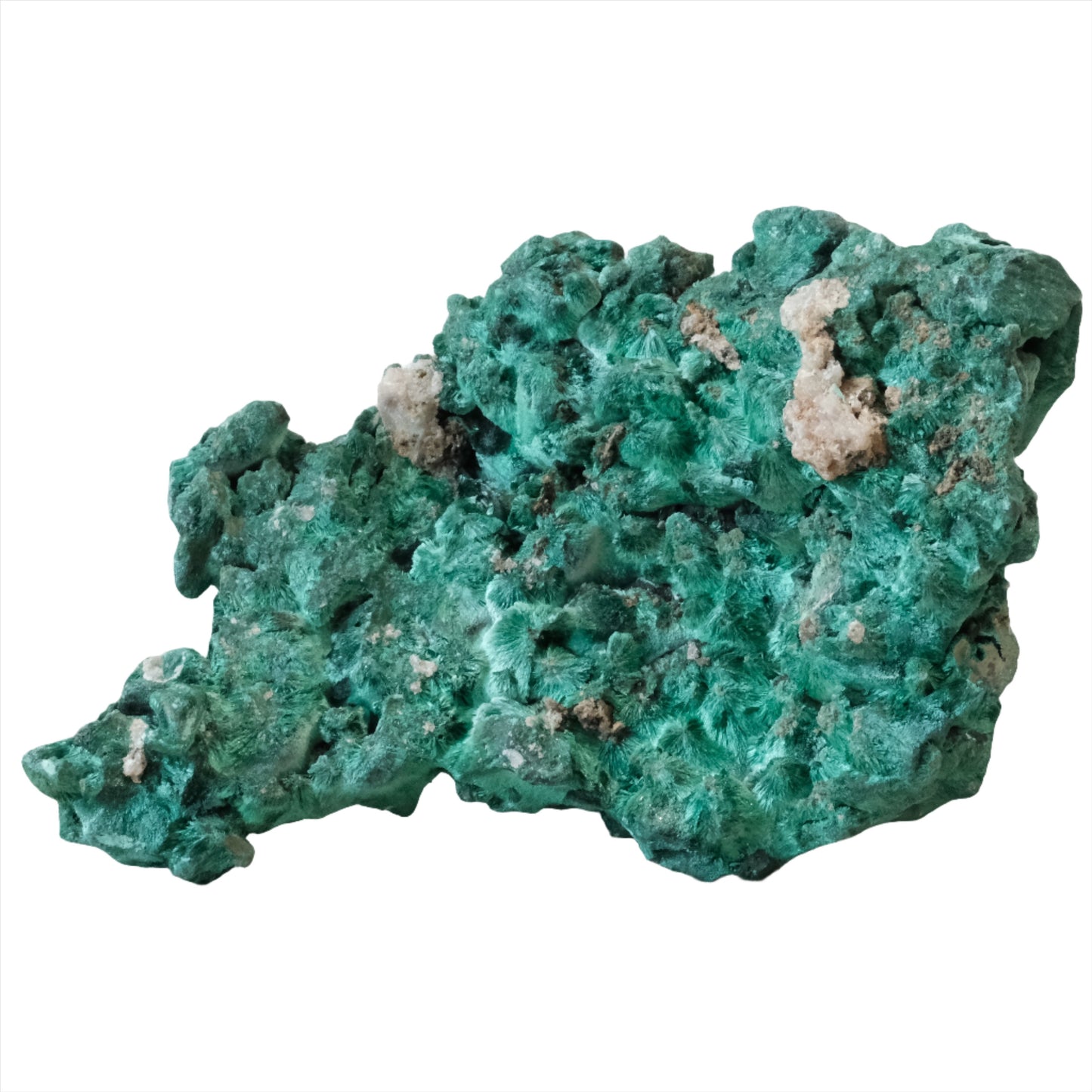 Raw malachite gemstone in vibrant green, showcasing its natural texture and believed healing properties.