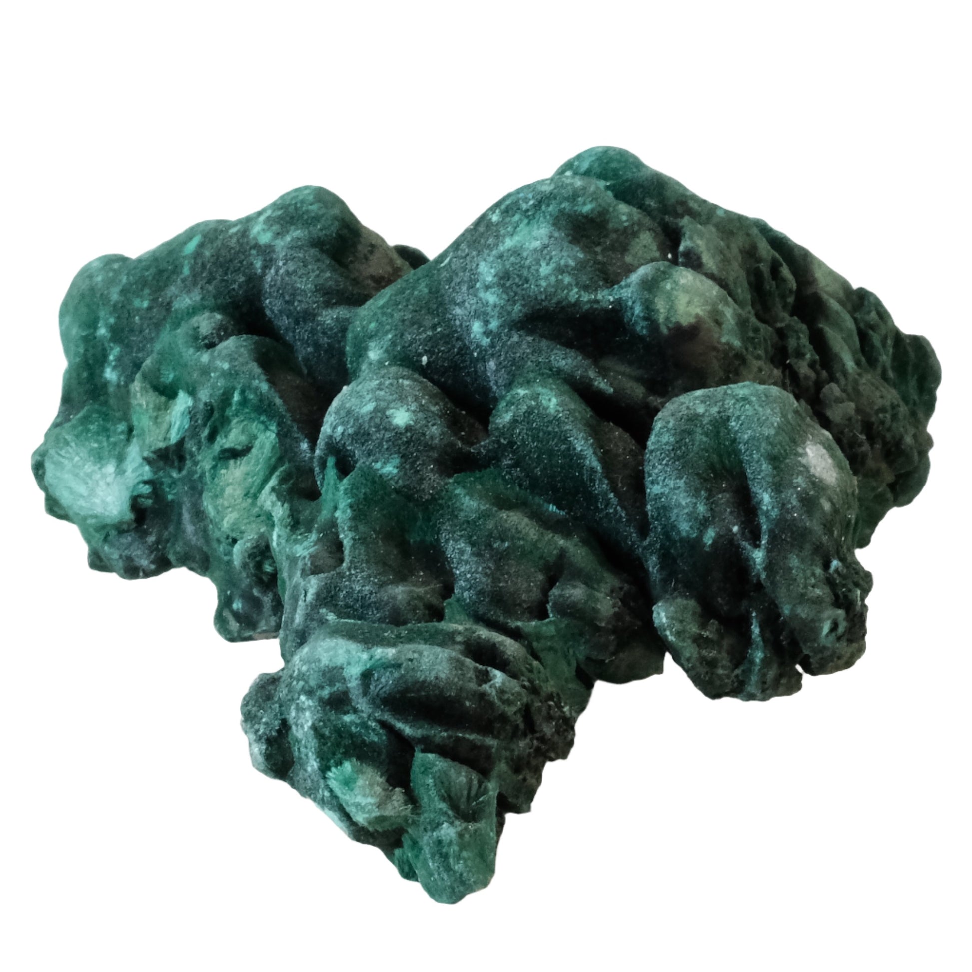 Natural raw malachite stone 201g with deep green hues and distinct texture, known for healing and detoxifying properties.