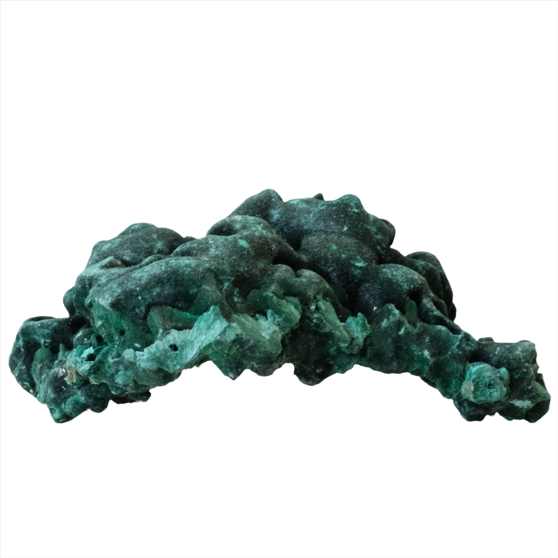 Natural raw malachite gemstone stone weighing 201g with vibrant green color, known for detoxifying and healing properties.