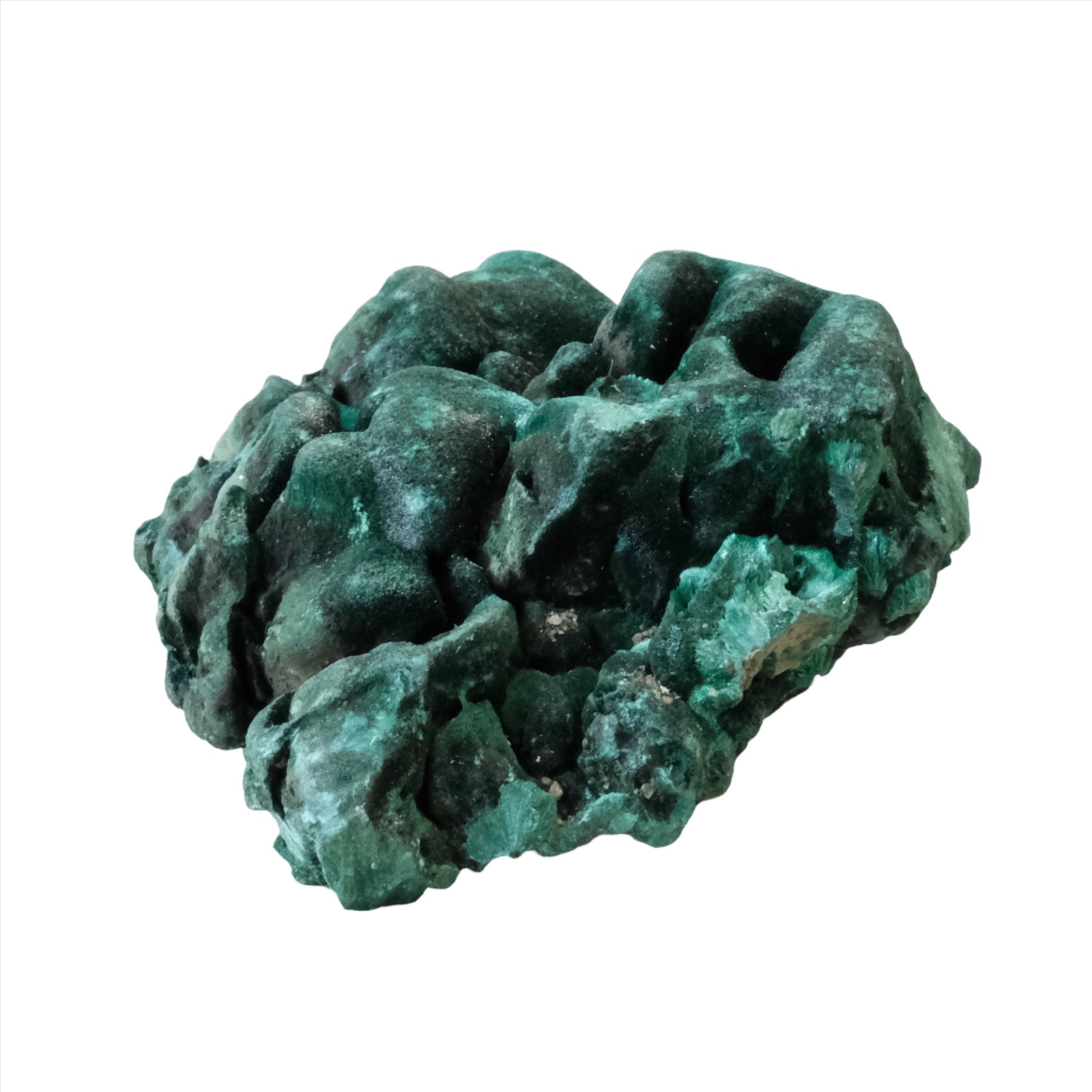 Raw malachite gemstone in natural form, 201g, featuring vibrant green hues and believed to possess healing properties.