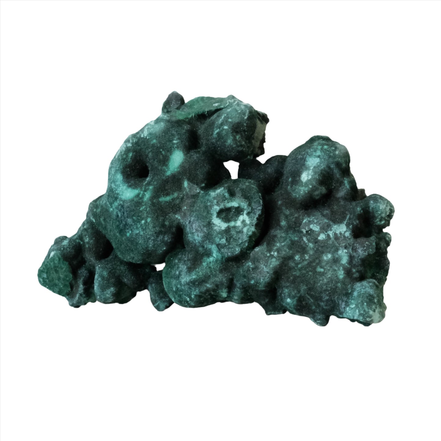 Vibrant green raw malachite gemstone, 218g, believed to have healing properties and detoxifying benefits.
