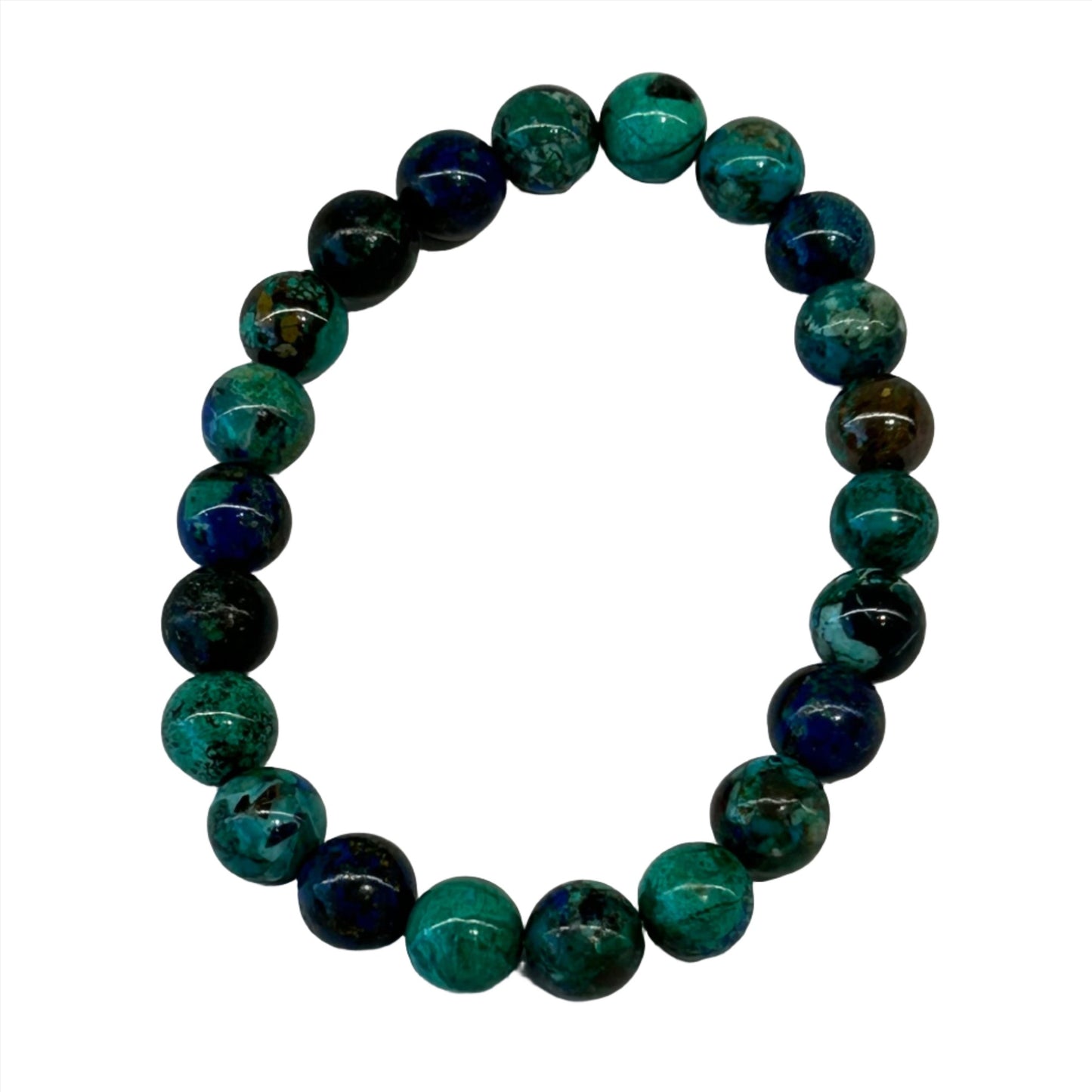 Azurite Malachite Bracelet with 8MM Beads in Vibrant Blue and Green Hues