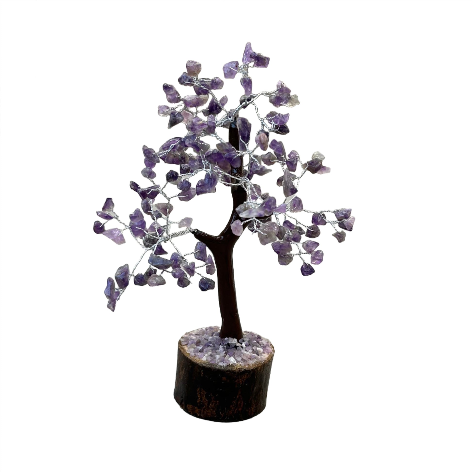 Amethyst gem tree with 160 beads, 7.5-8 inches tall, promotes relaxation and peace with calming, healing energy.