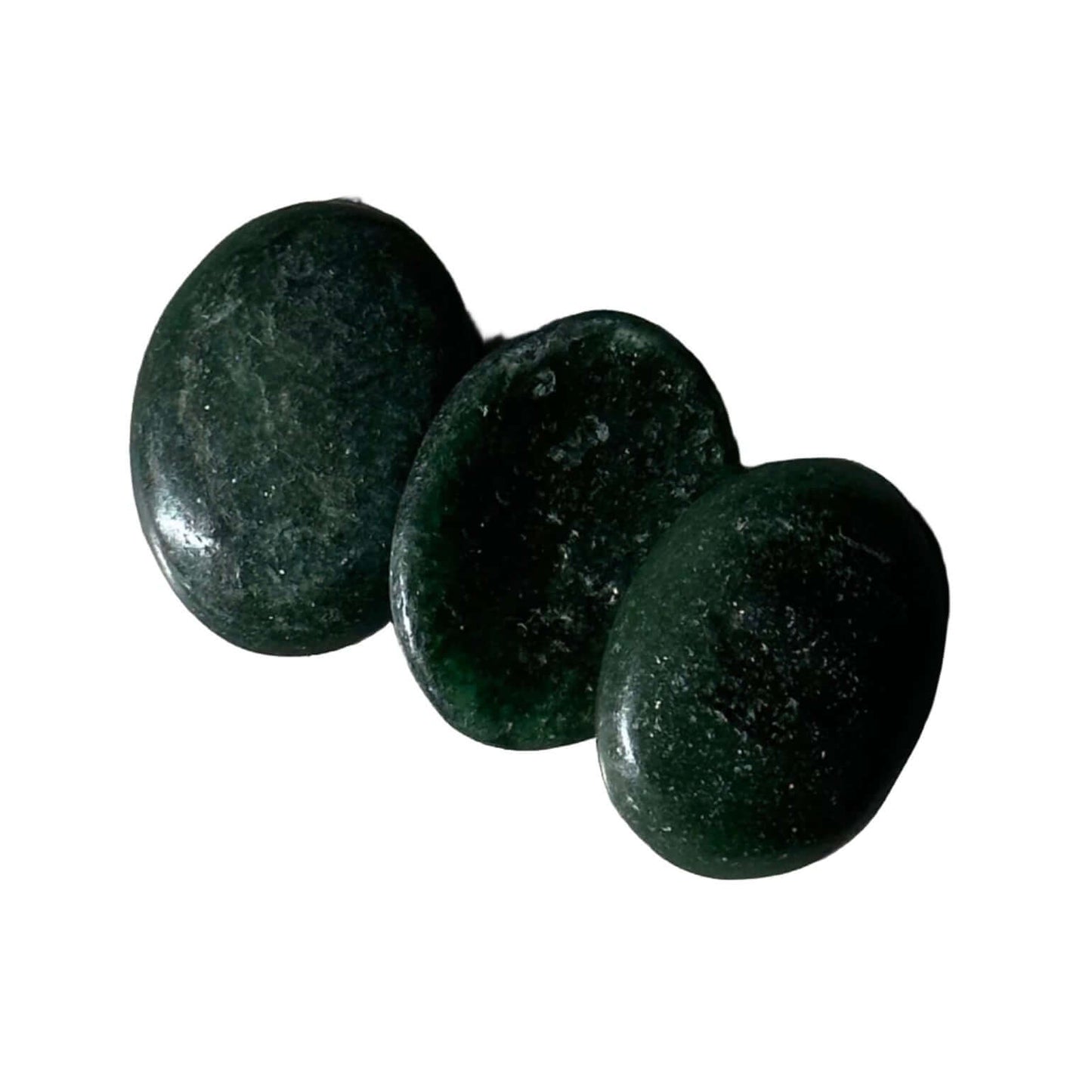 Three smooth green aventurine worry stones for healing and balance, promoting compassion and reducing anger.