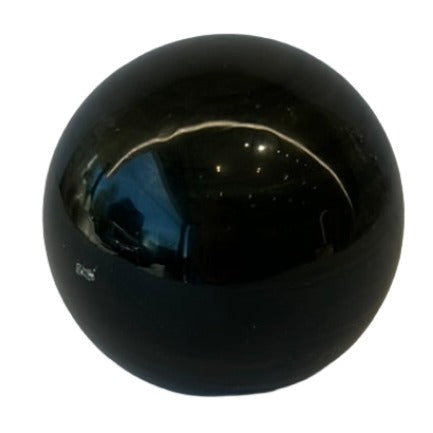 Rainbow Obsidian sphere, 213g, 2.1” diameter, glossy black finish, ideal for decor and healing practices.