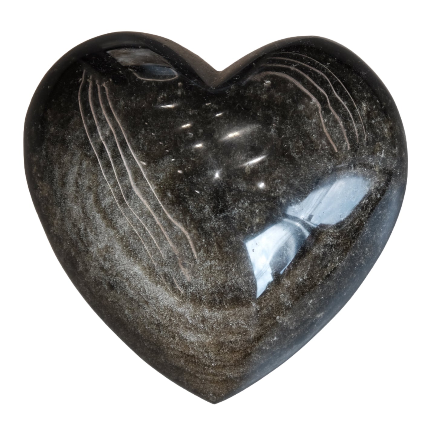Golden sheen obsidian heart, 486g, showcasing volcanic glass with healing properties and energy balancing benefits.