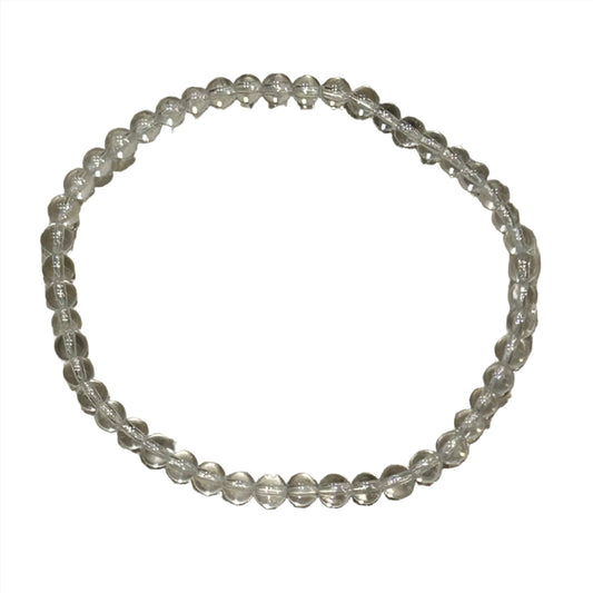 Clear quartz bracelet with 4mm beads, known for healing properties and enhancing clarity, perfect for any jewelry collection.