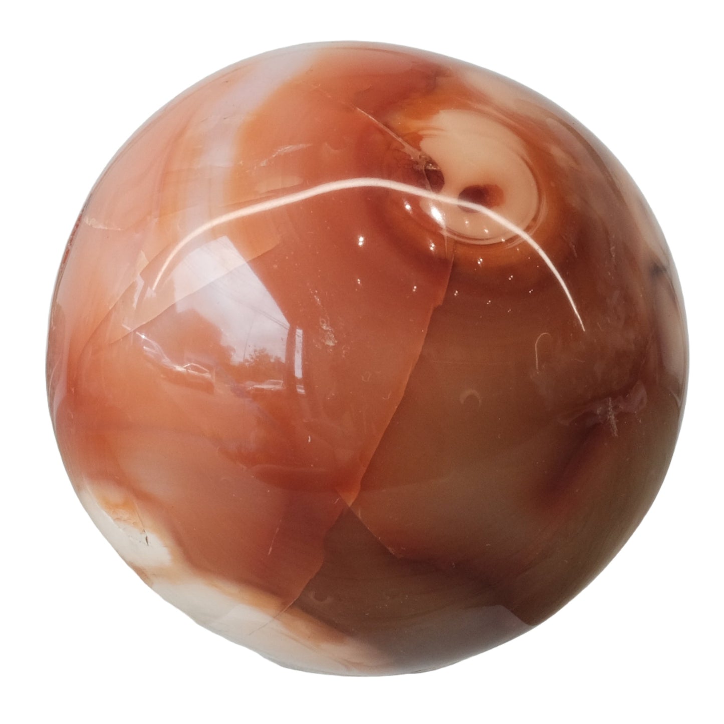 Carnelian sphere 470g, enhances vitality, creativity, and courage, promotes healing and positive life choices.