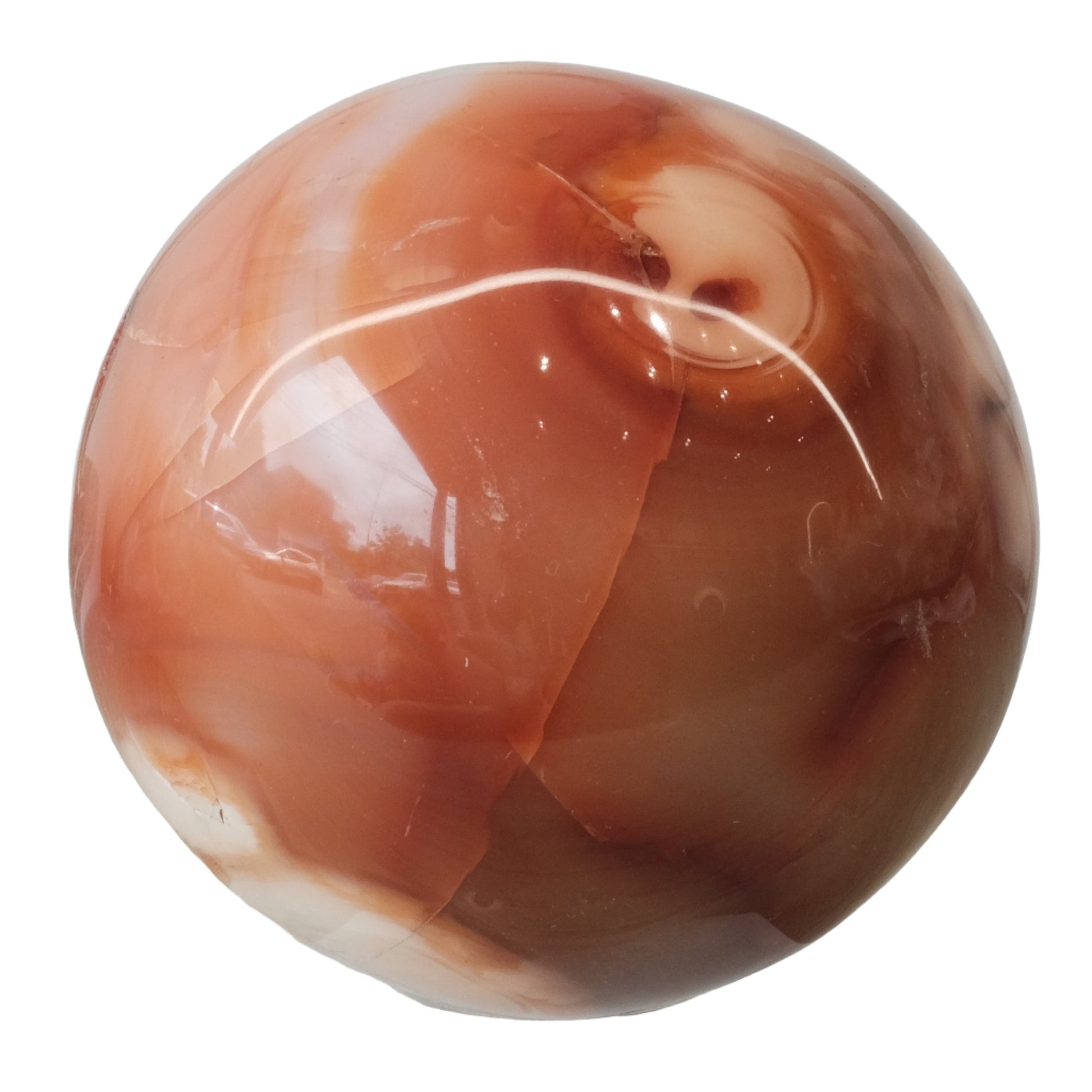 Carnelian sphere 470g, enhances vitality, creativity, and courage, promotes healing and positive life choices.