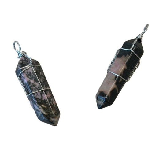 Rhodonite Double Terminated Wire Wrap Pendant Necklace
