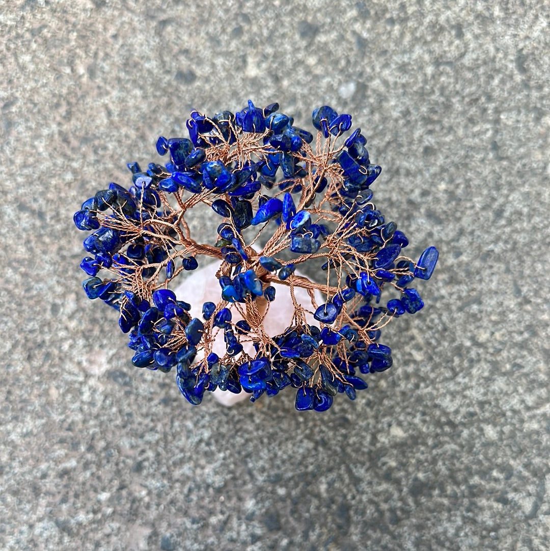 Lapis Lazuli Tree of Life with 414 Crystals Rose Quartz Base