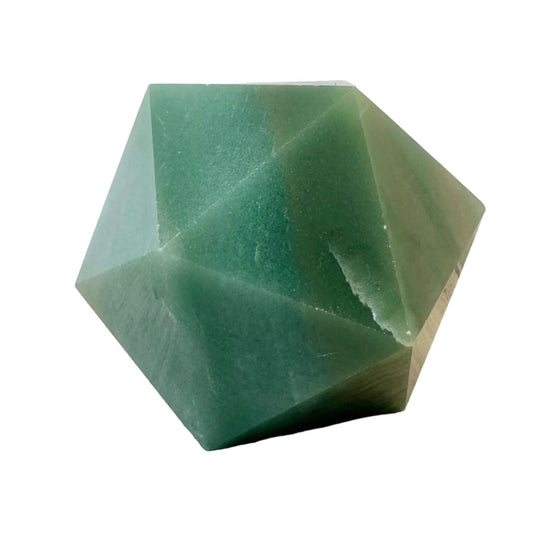 Green Aventurine geometric shape crystal, 385g, promotes healing and balance, ideal for decor or crystal healing practices.