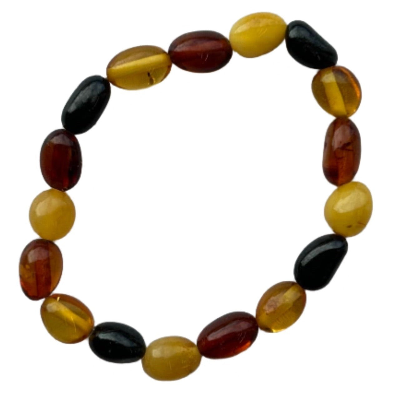 Amber tri-color stretch bracelet for children, featuring natural healing properties and promoting balance and self-confidence.