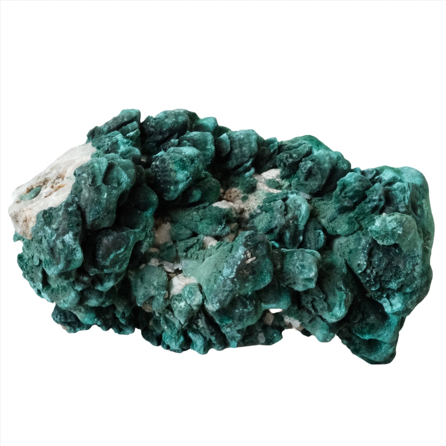 Raw malachite gemstone in vibrant green, known for its healing properties, weighing 510g.