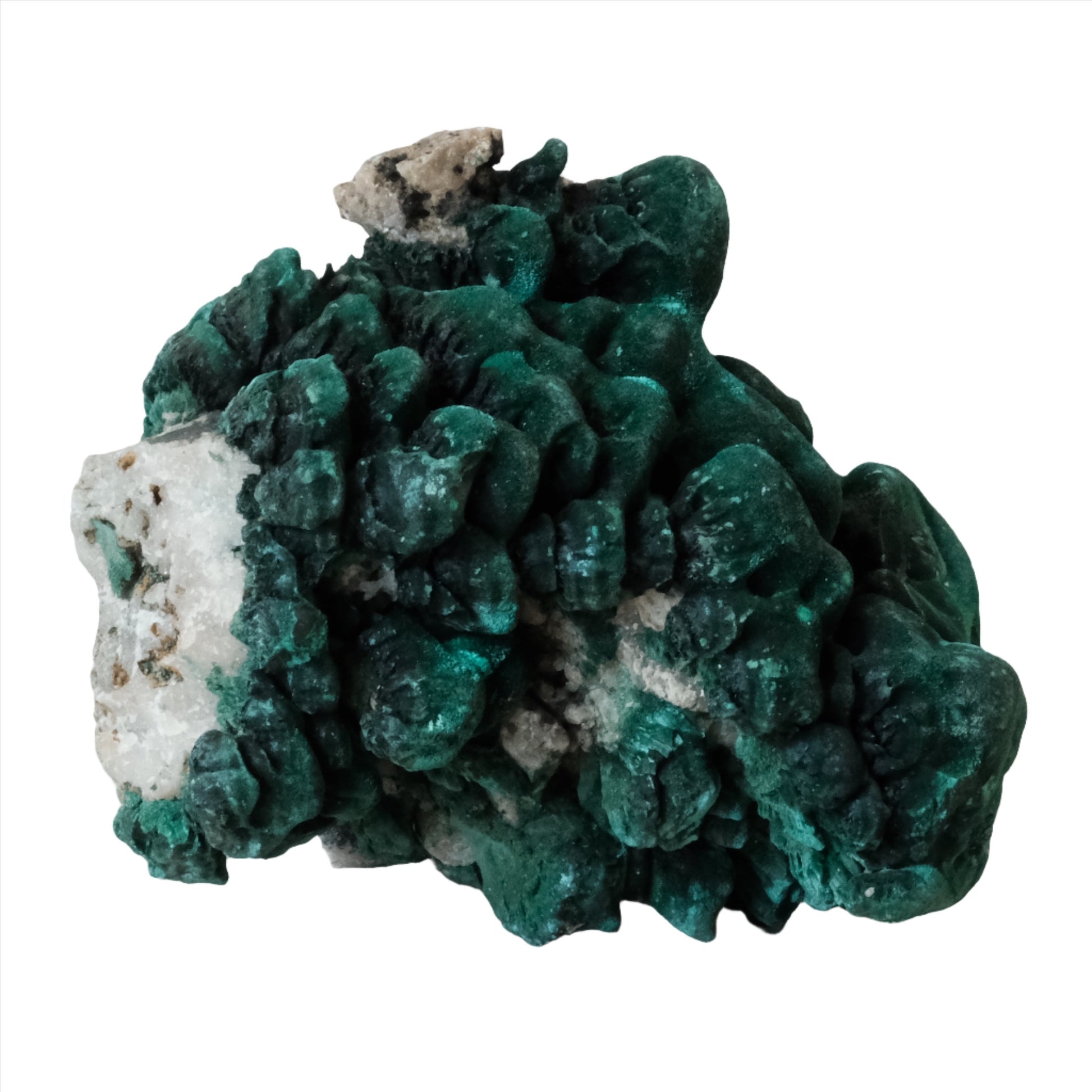 Malachite natural raw form gemstone 510g with vibrant green hues, believed to offer healing and detoxifying properties.