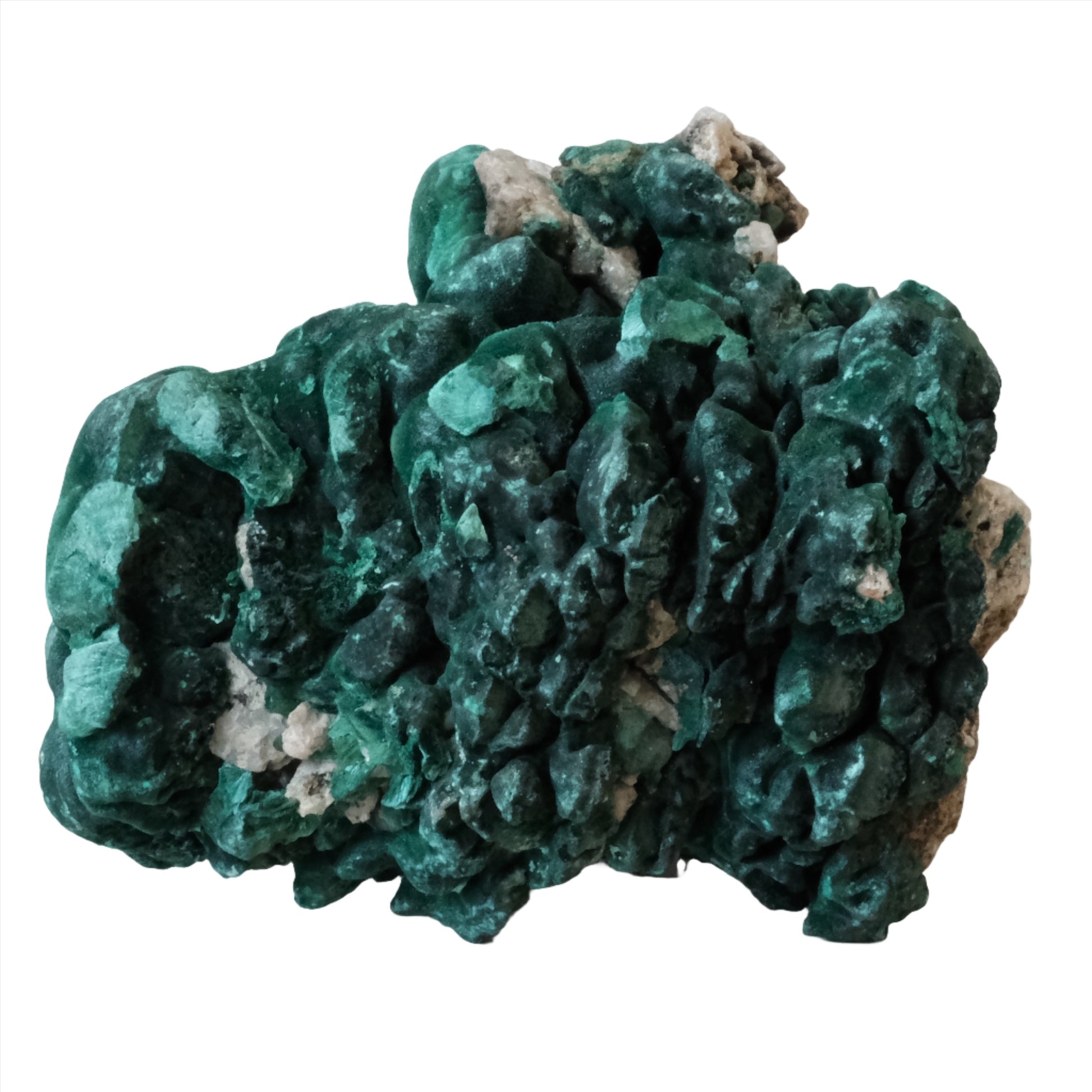 Raw malachite gemstone weighing 510g, showcasing vibrant green hues and natural texture, associated with healing properties.