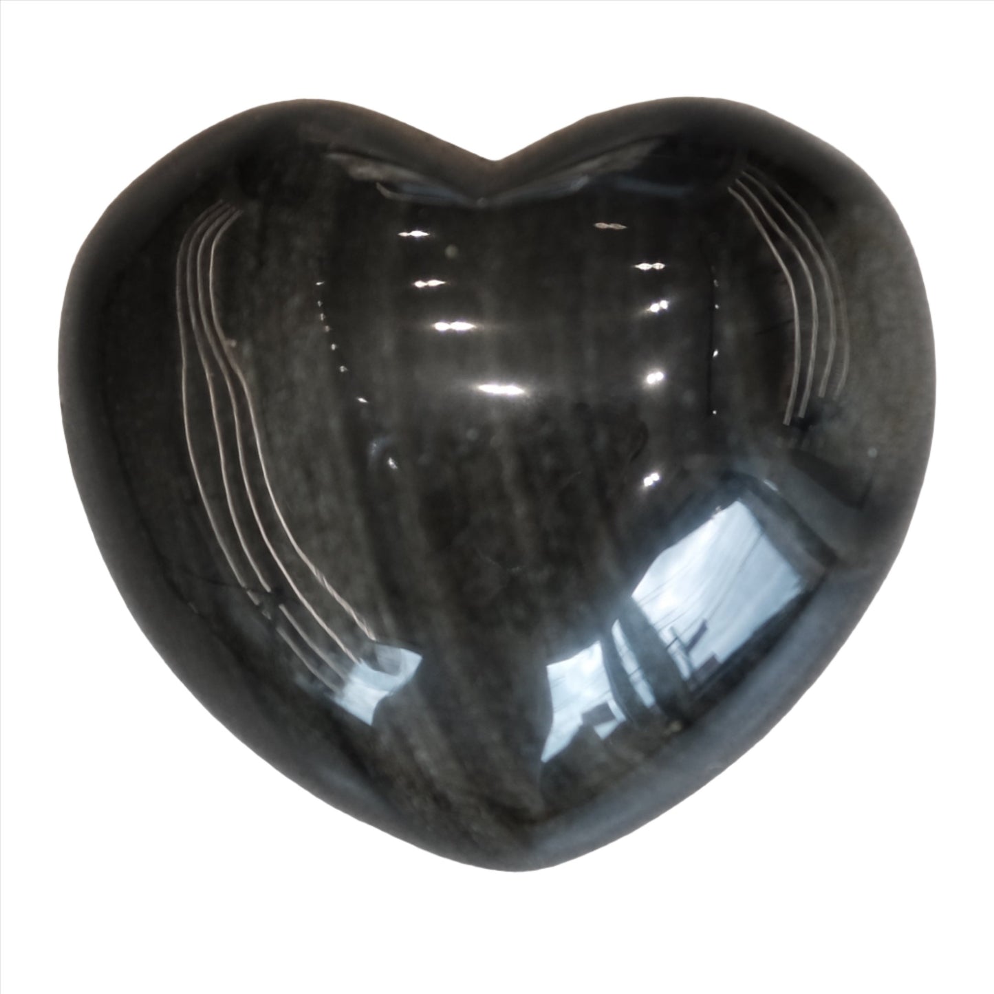 Golden sheen obsidian puff heart, a healing crystal promoting inner peace and cleansing negative energy.