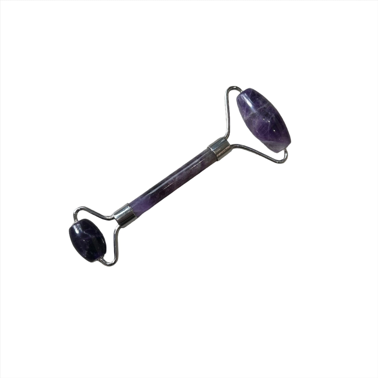 Chevron Amethyst Double Part Massage Roller for stress relief, mood stabilization, and healing crystals benefits.