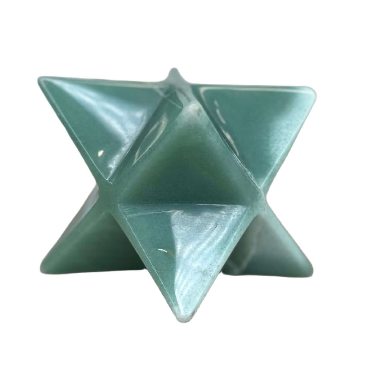 Green Aventurine Merkaba crystal, 416g, promotes healing, compassion, and balance of energies.