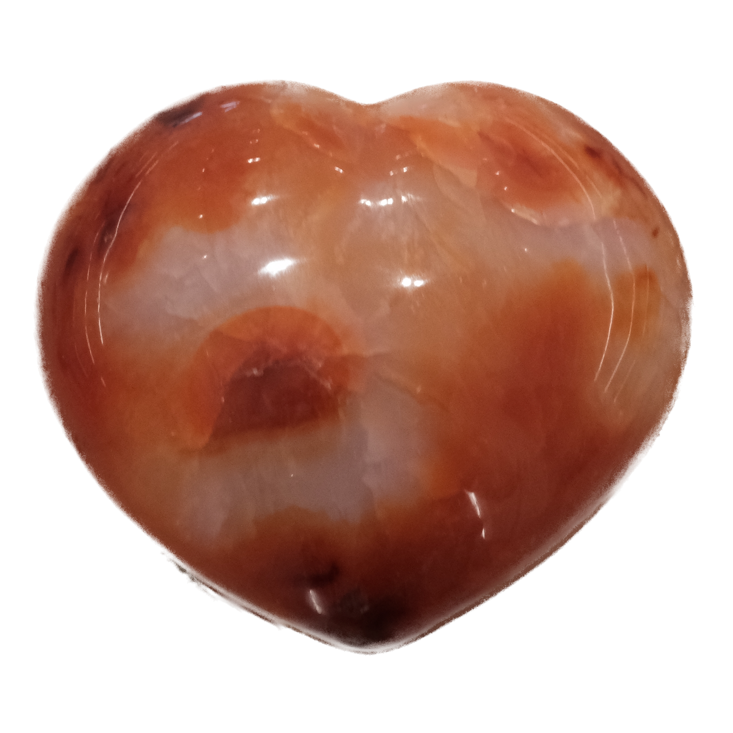 Heart-shaped carnelian stone, 320g, promoting vitality, creativity, and healing properties.