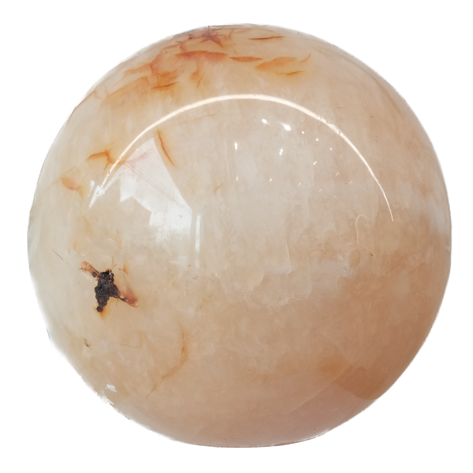 Carnelian sphere 256g, promotes vitality, creativity, courage, and healing properties for physical ailments.