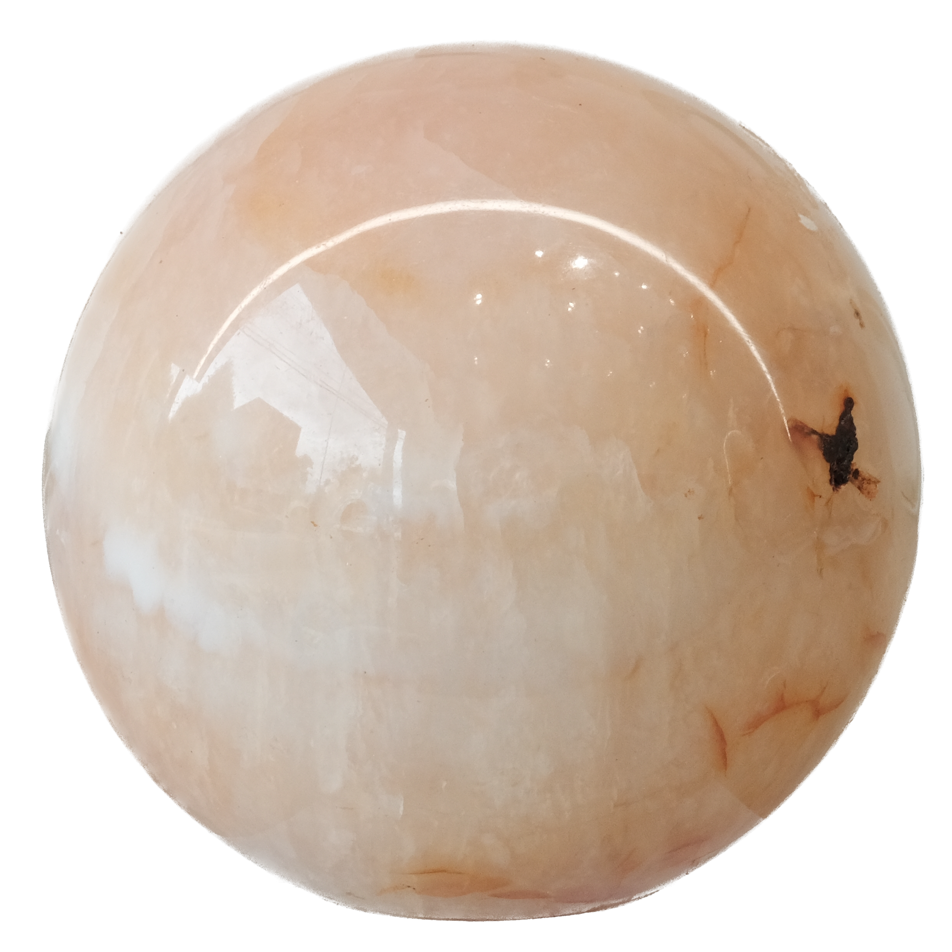 Polished carnelian sphere 256g promoting vitality, creativity, and emotional healing in a decorative form.
