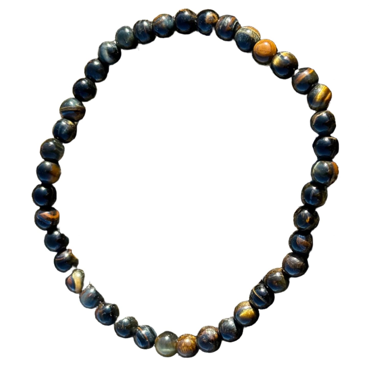 Blue Tiger Eye Bracelet with 4MM beads, showcasing deep blue hues and subtle streaks of grey and black for emotional balance.