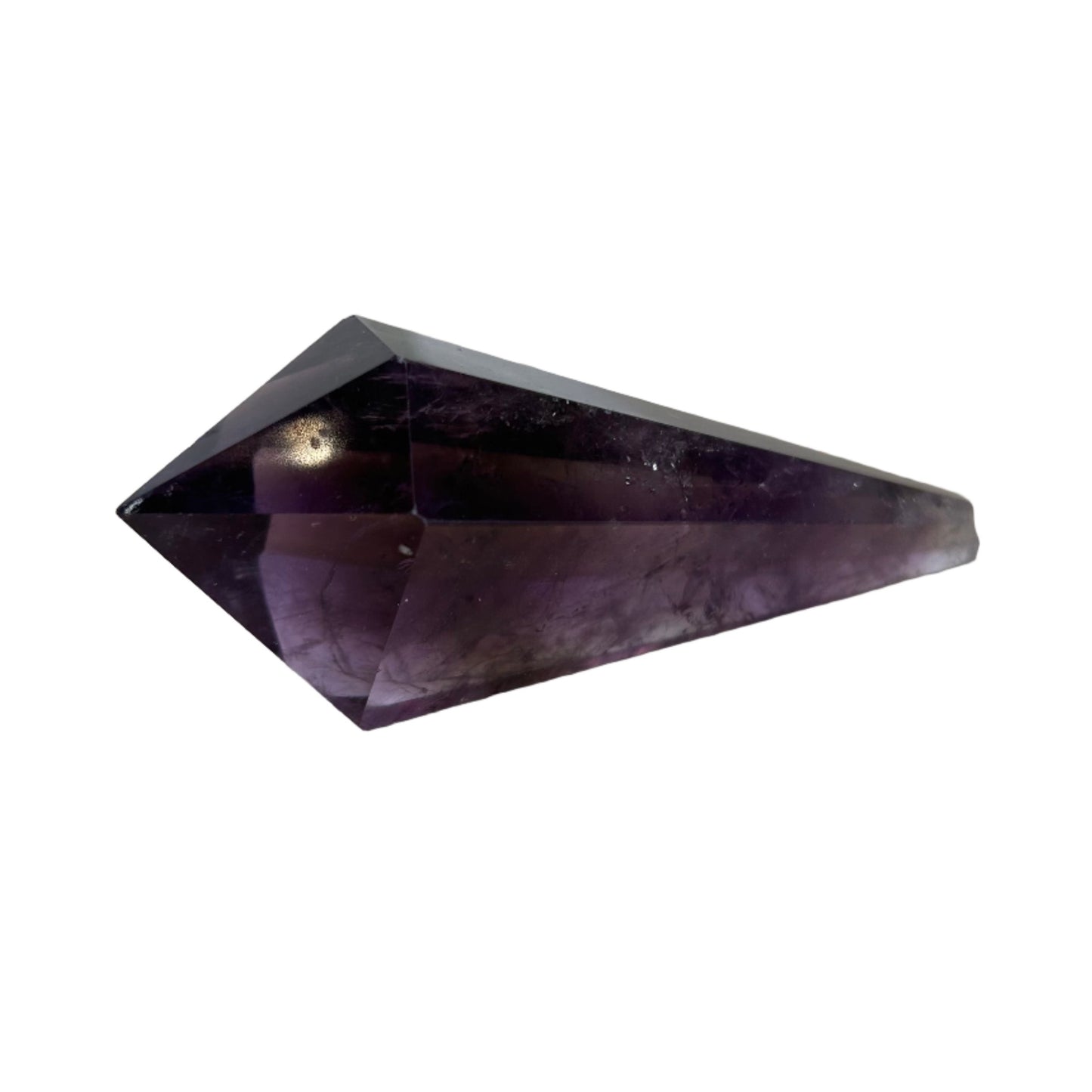 Amethyst polished wand crystal for healing, approximately 3.6 inches, known to relieve stress and enhance clarity, spiritual energy booster.