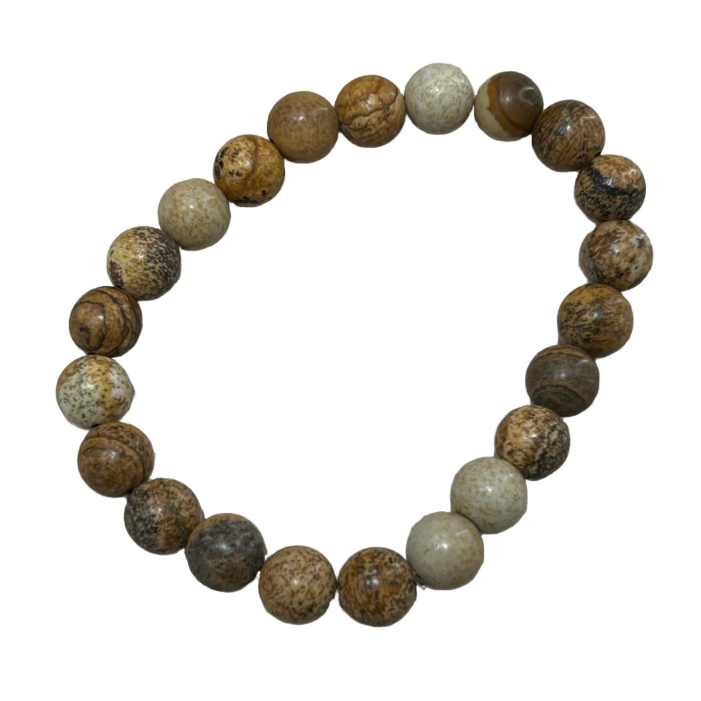 Picture Jasper Bracelet 8MM promoting balance and environmental consciousness with harmonious, earthy tones.