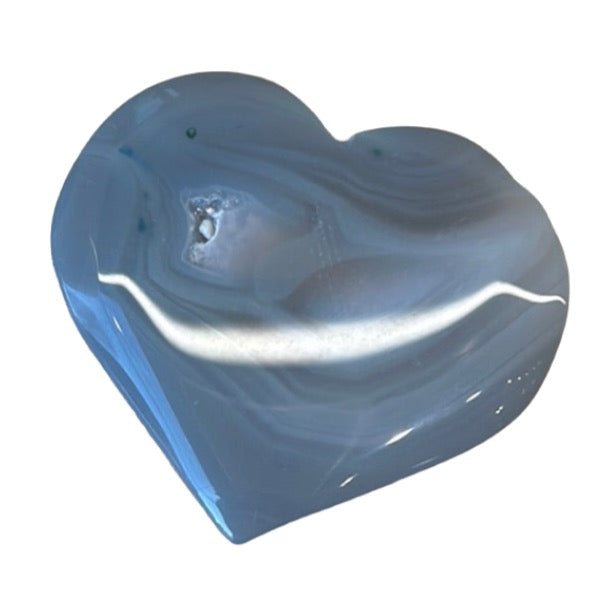 Druzy Agate Heart gemstone with shimmering crystal surface in a heart shape.