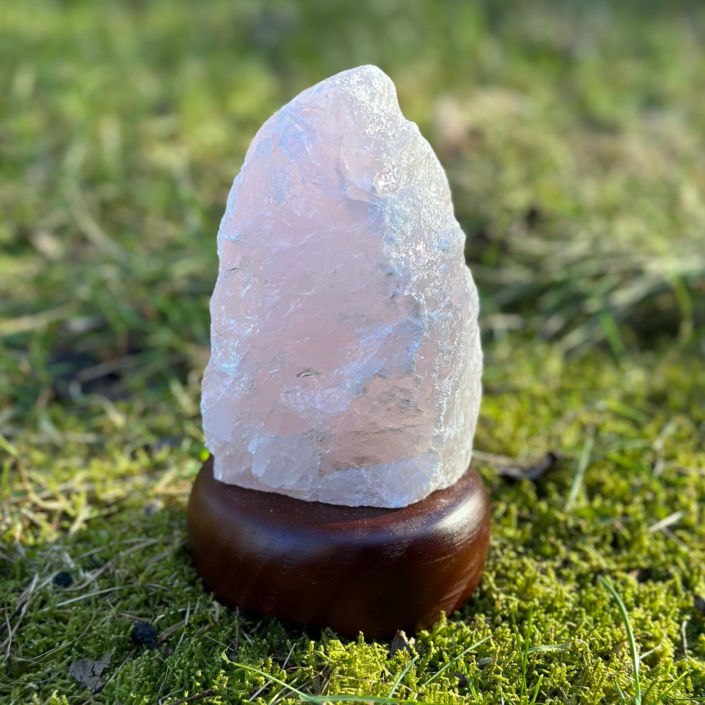 Rose Quartz Natural Lamp on Wood Base