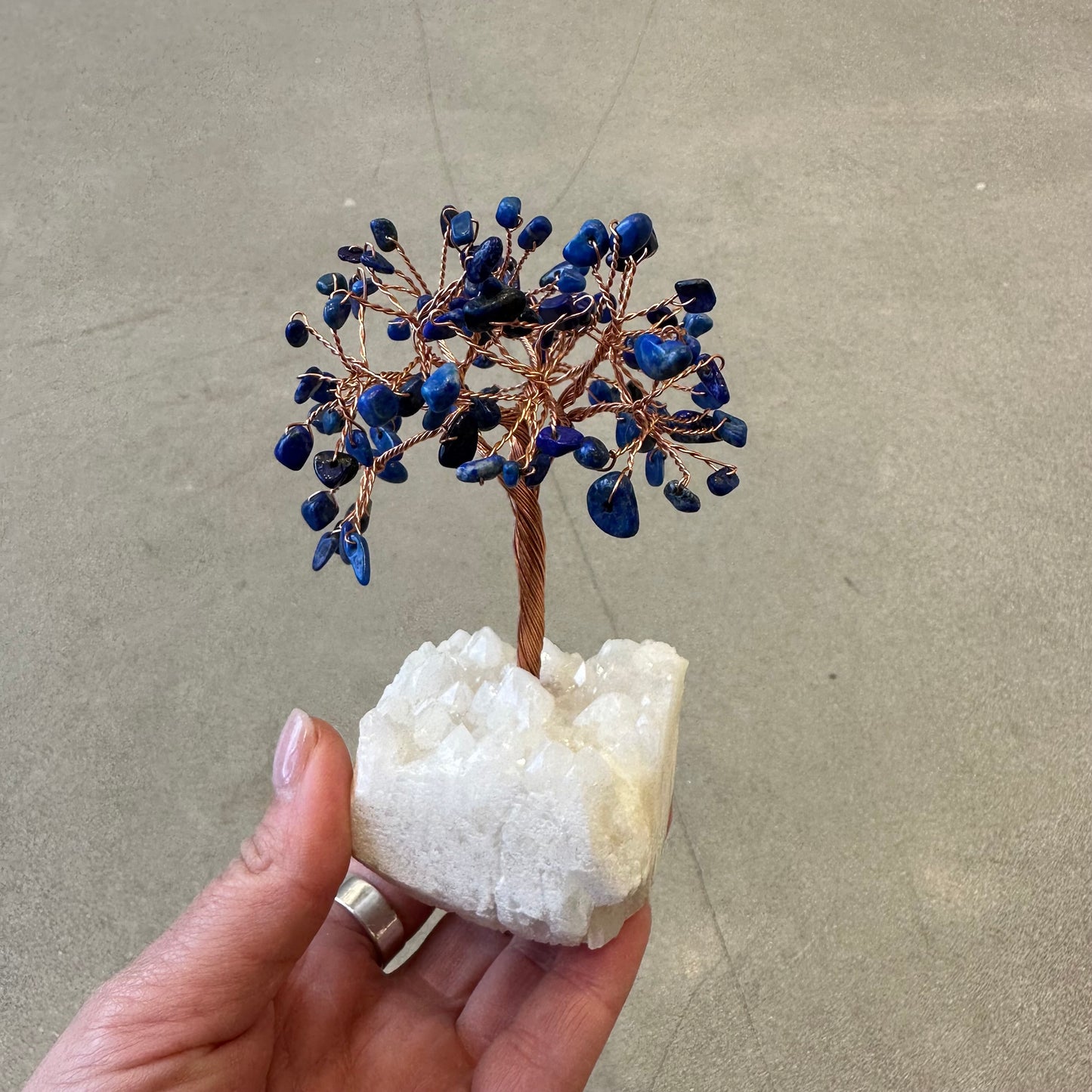 Lapis Natural Gemstone Tree of Life with Quartz Base