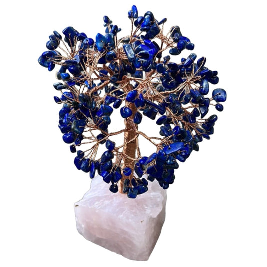 Lapis Lazuli Tree of Life with 414 Crystals Rose Quartz Base
