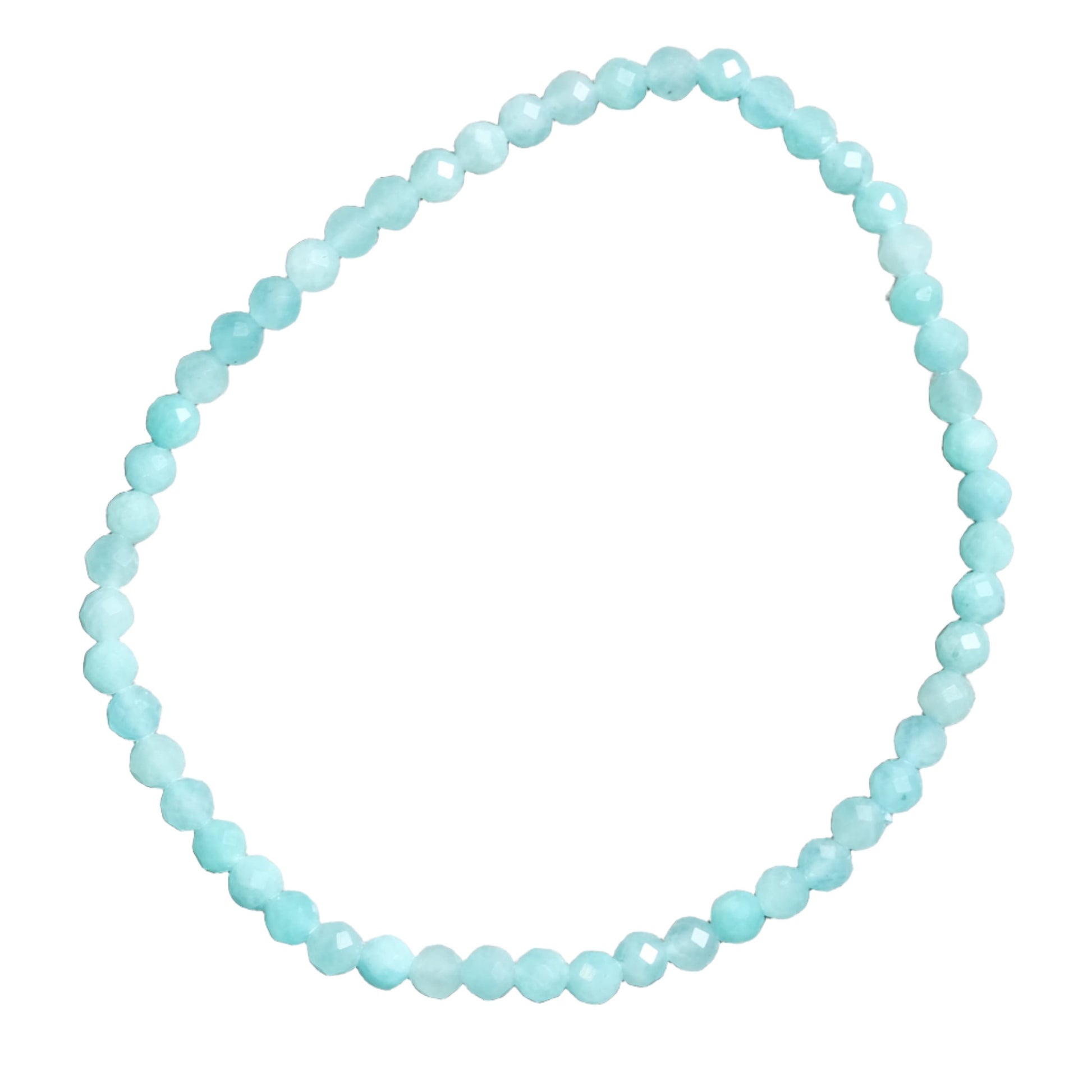 Amazonite faceted bracelet with 4mm beads, known for calming and balancing energies.