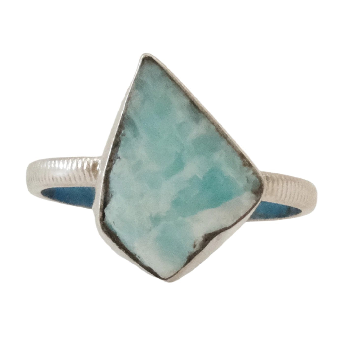 Amazonite sterling silver ring size 8 with calming properties for balancing energies and soothing stress.
