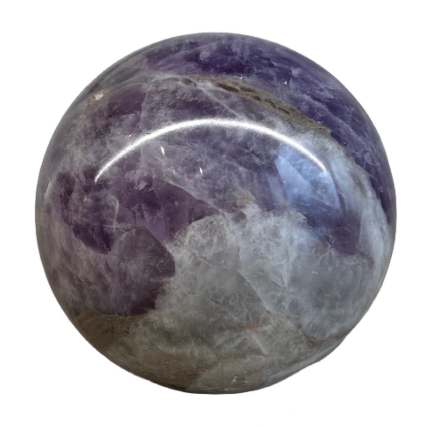 Amethyst Sphere 326g healing crystal, stress relief, mood stabilization, Brazil origin, supports immunity, spiritual growth.