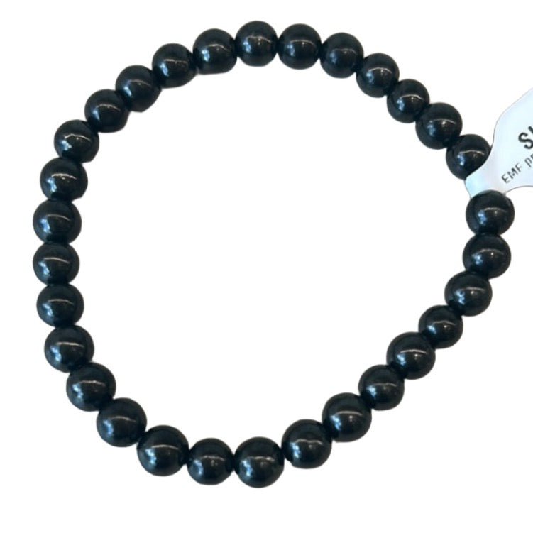 Shungite bead bracelet 6MM for antioxidant protection and EMF shielding against radiation from electronic devices.