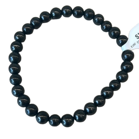 Shungite bead bracelet 6MM for antioxidant protection and EMF shielding against radiation from electronic devices.