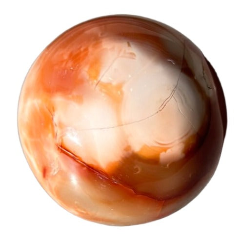 Carnelian sphere 470g, promoting creativity, vitality, and healing properties for physical and emotional well-being.