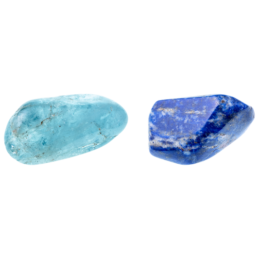 Aquamarine and lapis gemstones for ear infections and colds, part of the Cold and Ear Infection Kit.