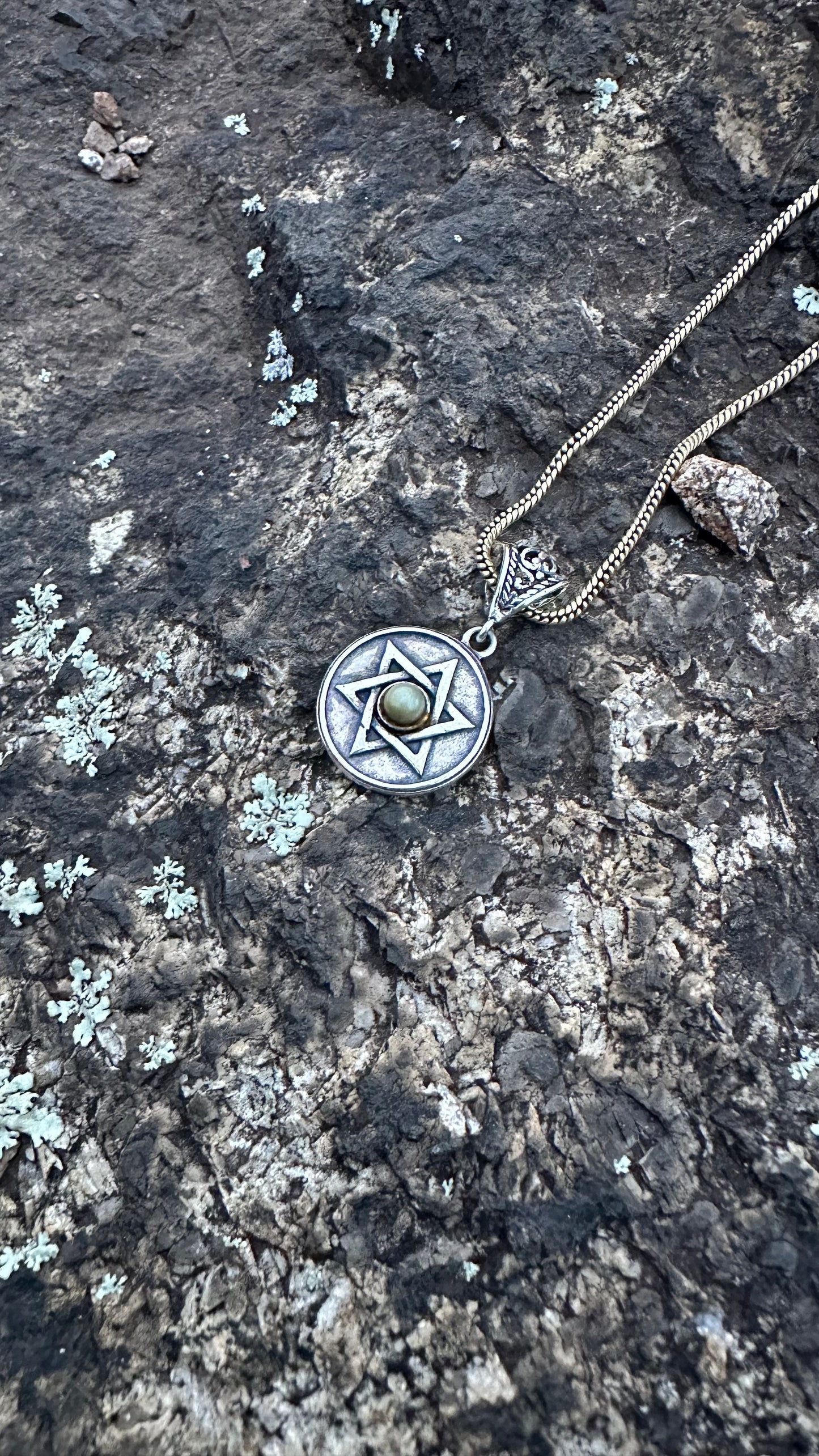 Cats Eye Chrysoberyl - Round with Star of David Pendant Necklace
