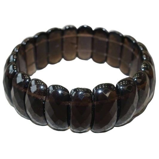 Smoky Quartz Faceted Bracelet 25MM for grounding, protection, and self-acceptance. Aids in digestion, cramps, and headaches.