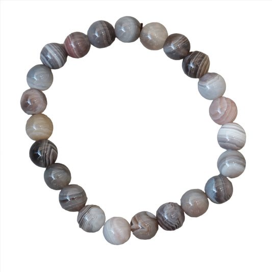 Botswana Agate Bracelet 8MM with natural healing beads in neutral tones, enhancing wellbeing and energy balance.