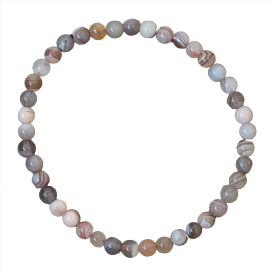 Botswana Agate Bracelet 4MM with natural beads for healing energy and wellbeing.