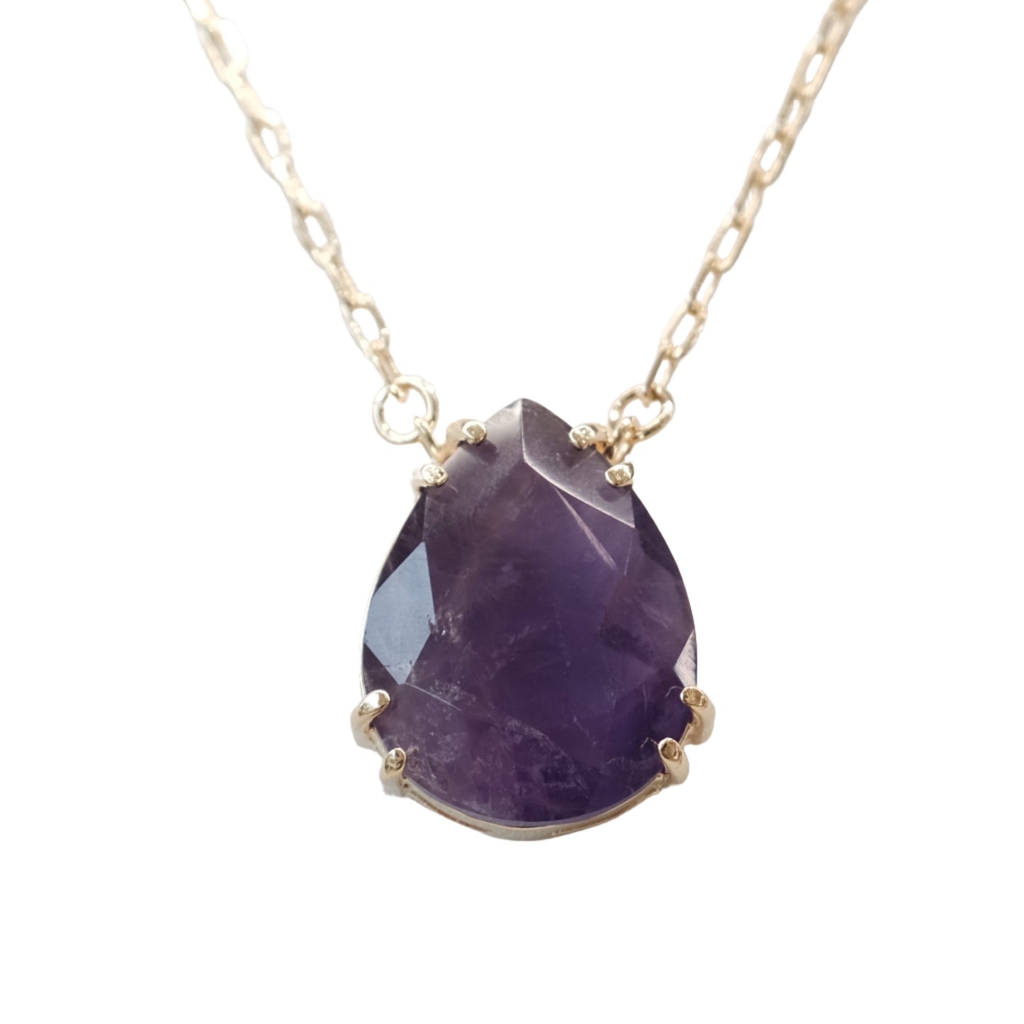Elegant amethyst drop necklace with a stunning purple gemstone, perfect for tranquility, stress relief, and spiritual enhancement.